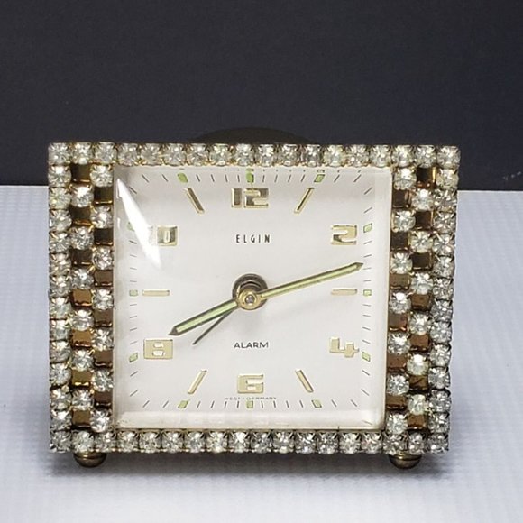Elgin Accents Mcm Elgin Rhinestone Alarm Clock Hollywood Regency